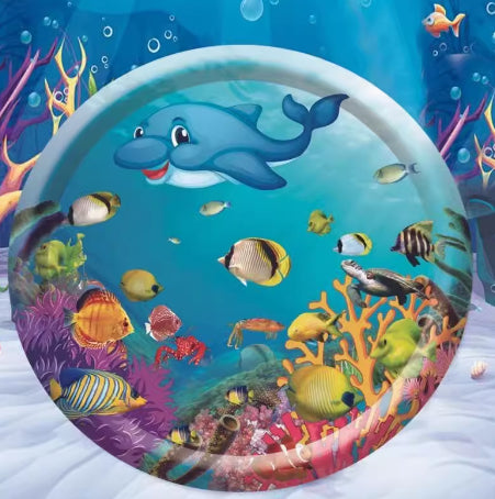 Colorful inflatable pool toy with a dolphin and underwater scene