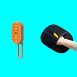 Black foot scrubber and orange brush with dimensions and quantity text on a white background