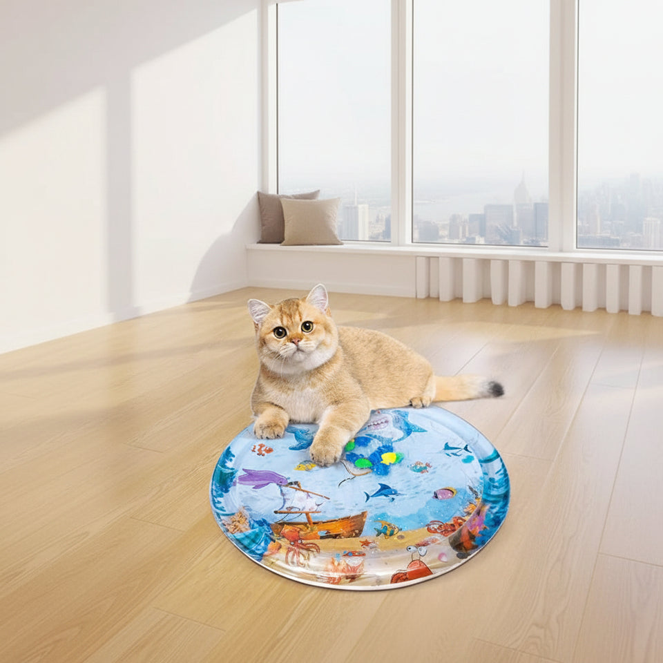 Dog relaxing on a water-filled cooling mat