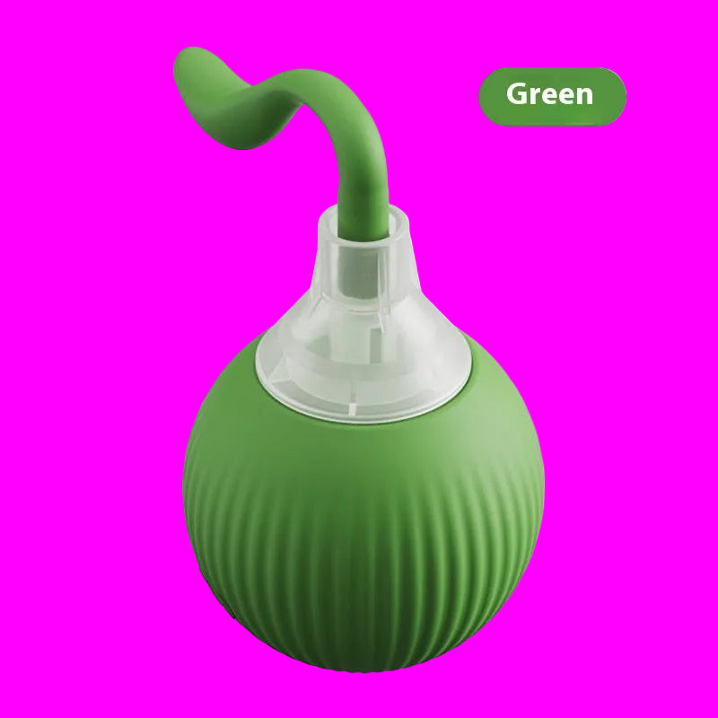 Green ball with a curved handle on a white background
