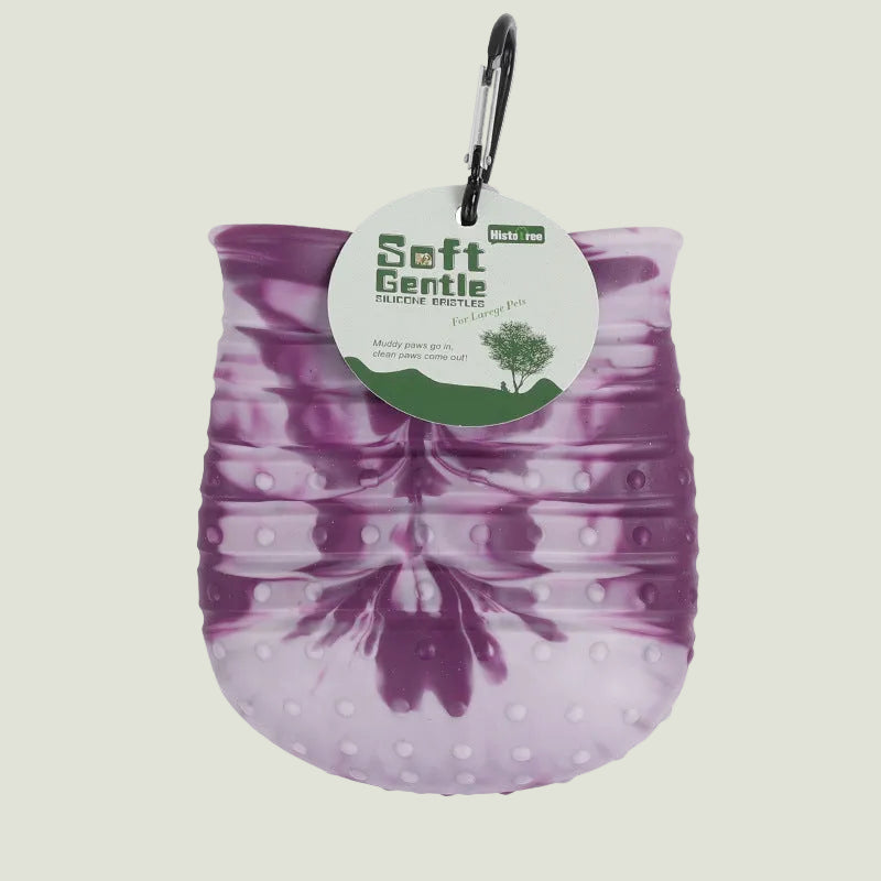 Purple pet toy with a carabiner on a white background