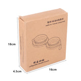 Brown cardboard box with illustrations of collapsible double bowls and dimensions on a white background