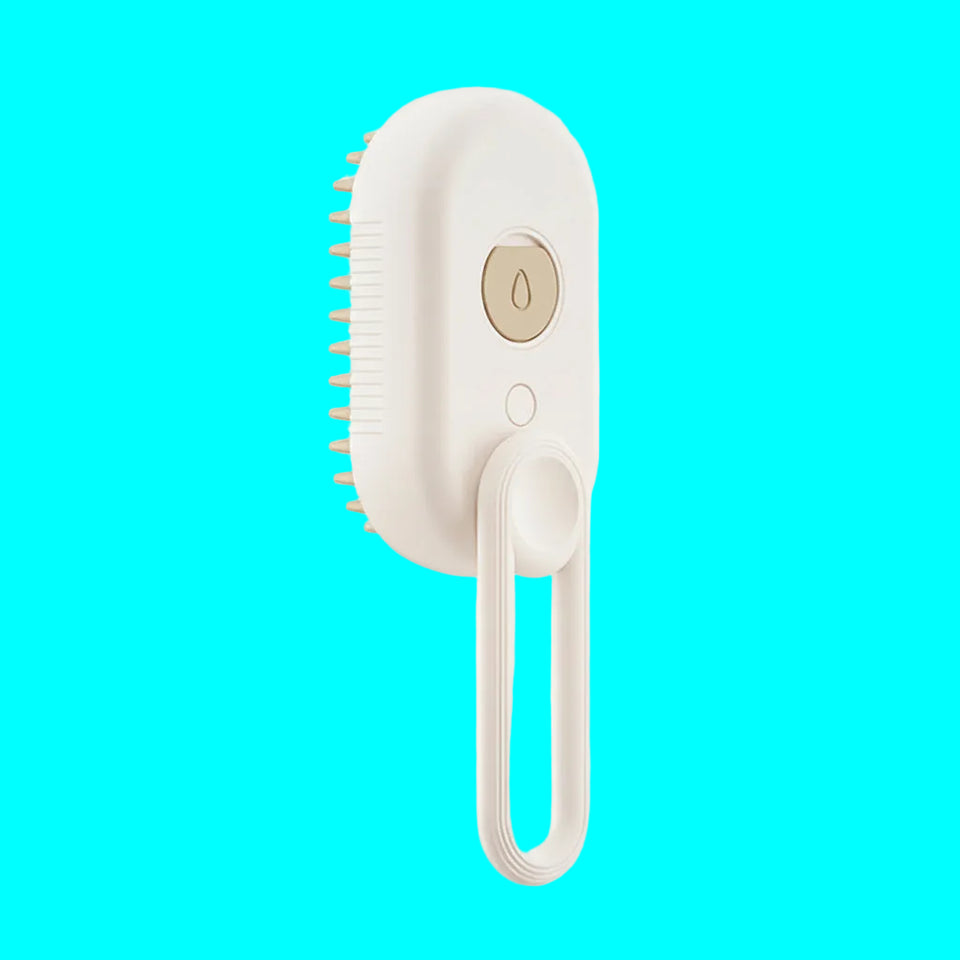 White grooming tool with bristles on a white background