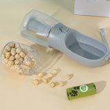 Pet food dispenser with a container of pet food on a beige surface