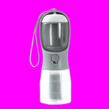 Portable pet water bottle with a gray and white design on a white background
