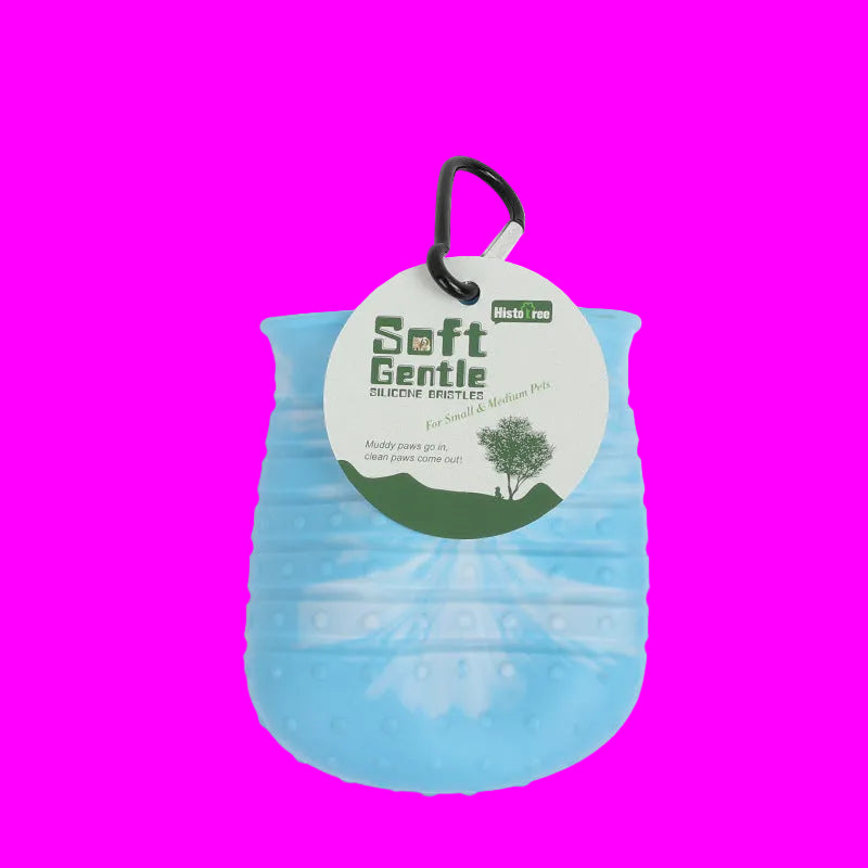 Blue pet toy with a label on a white background