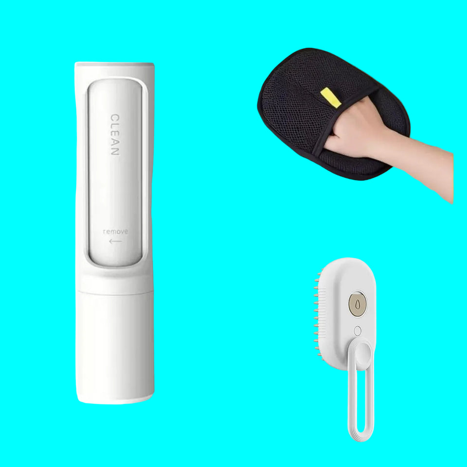 Cleaning tool with packaging and additional product on a white background