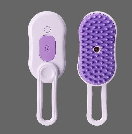 Purple and white grooming brush on a white background