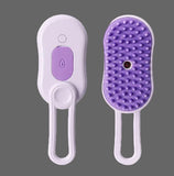 Purple and white grooming brush on a white background